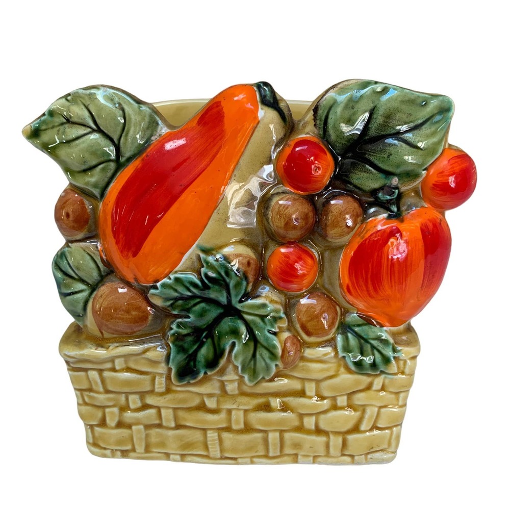 Vintage Lefton Ceramic Fruit Basket Weave Napkin Holder - Picture 1 of 4